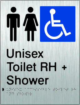 Unisex Accessible Toilet Shower Right Hand transfer Braille