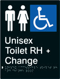 Unisex Accessible Toilet & Change Room Right Hand transfer Braille & tactile sign (PBABk-UATACRRH)