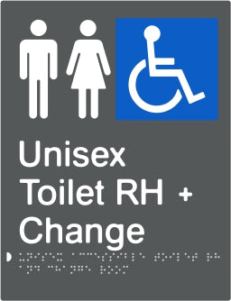 Unisex Accessible Toilet & Change Room Right Hand transfer Braille & tactile sign (PBAGy-UATACRRH)