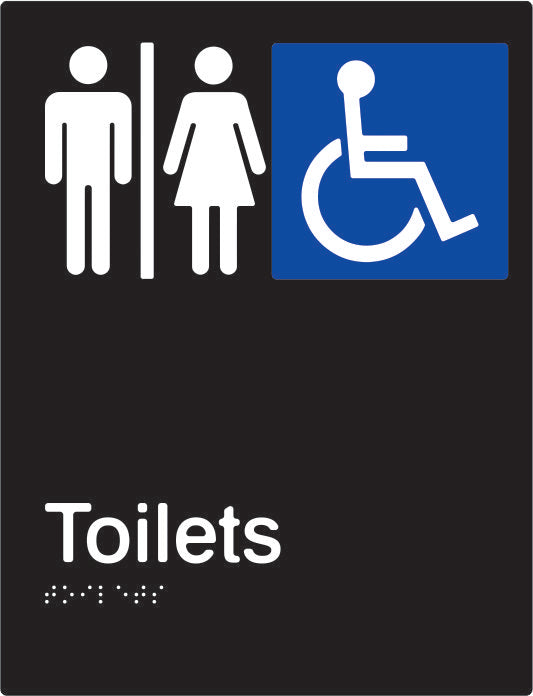 PBABk-AUAT - Airlock Male, Female & Accessible Toilets Braille & tactile sign