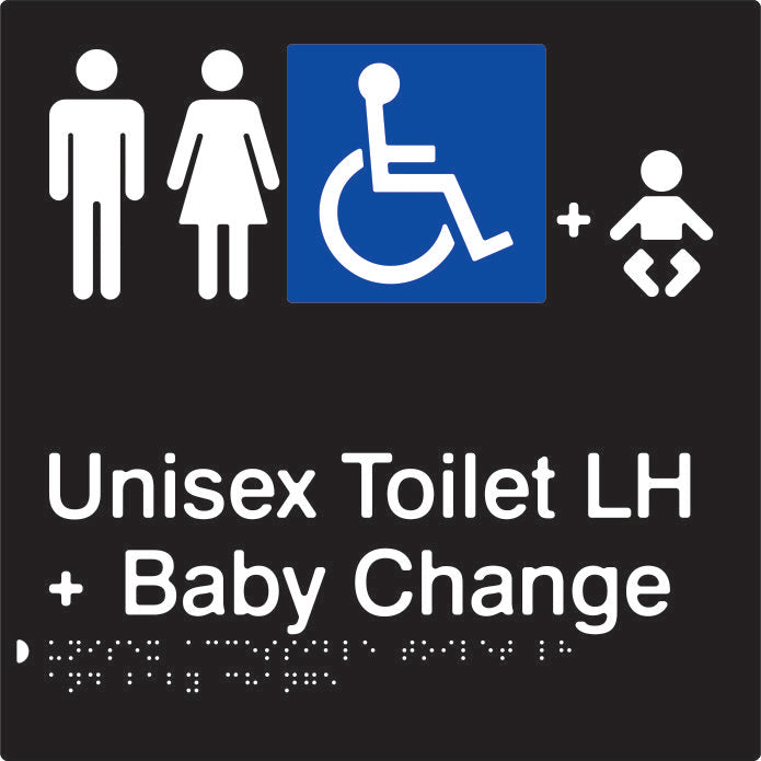 Unisex Accessible Toilet & Baby Change Left Hand transfer Braille & tactile sign (PBABk-UATABCLH)