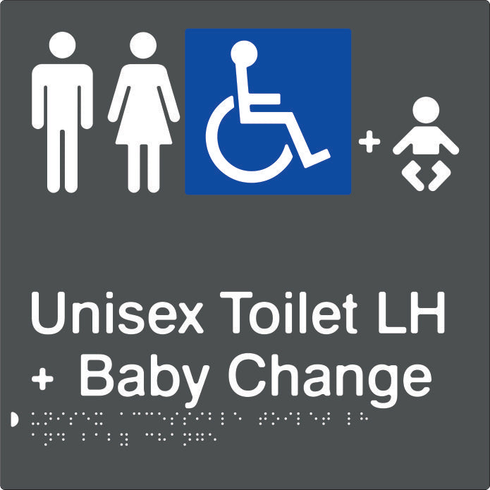 Unisex Accessible Toilet & Baby Change Left Hand transfer Braille & tactile sign (PBAGy-UATABCLH)