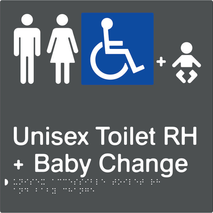 Unisex Accessible Toilet & Baby Change Right Hand transfer Braille & tactile sign (PBAGy-UATABCRH)