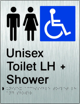 Unisex Accessible Toilet & Shower Left Hand transfer Braille & tactile sign (PB-SSUATASLH)