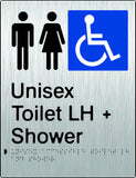 Unisex Accessible Toilet & Shower Left Hand transfer Braille & tactile sign (PB-SSUATASLH)
