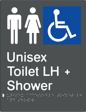 Unisex Accessible Toilet & Shower Left Hand transfer Braille & tactile sign (PBAGy-UATASLH)