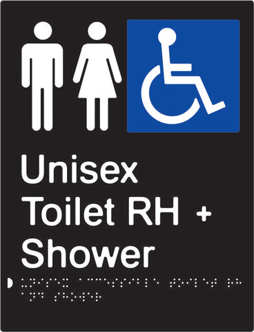 Unisex Accessible Toilet & Shower Right Hand transfer Braille & tactile sign (PBABk-UATASRH)
