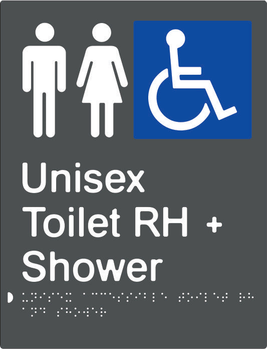 Unisex Accessible Toilet & Shower Right Hand transfer Braille & tactile sign (PBAGy-UATASRH)
