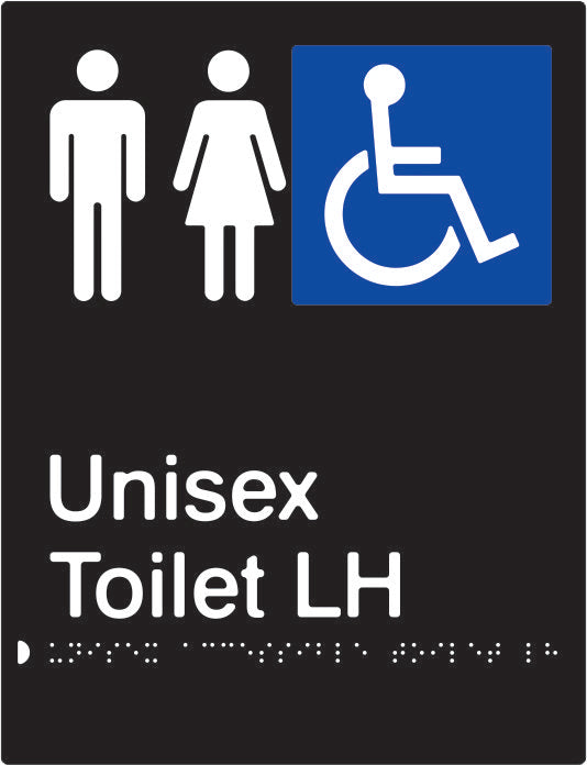 Unisex Accessible Toilet Left Hand transfer Braille & tactile sign (PBABk-UATLH)