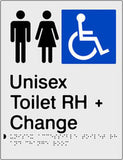 Unisex Accessible Toilet & Change Room Right Hand transfer Braille & tactile sign (PBS-UATACRRH)