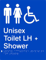 Unisex Accessible Toilet & Shower Left Hand transfer Braille & tactile sign (PB-UATASLH)