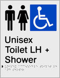 Unisex Accessible Toilet & Shower Left Hand Transfer Braille & tactile sign (PB-SNAUATASLH)